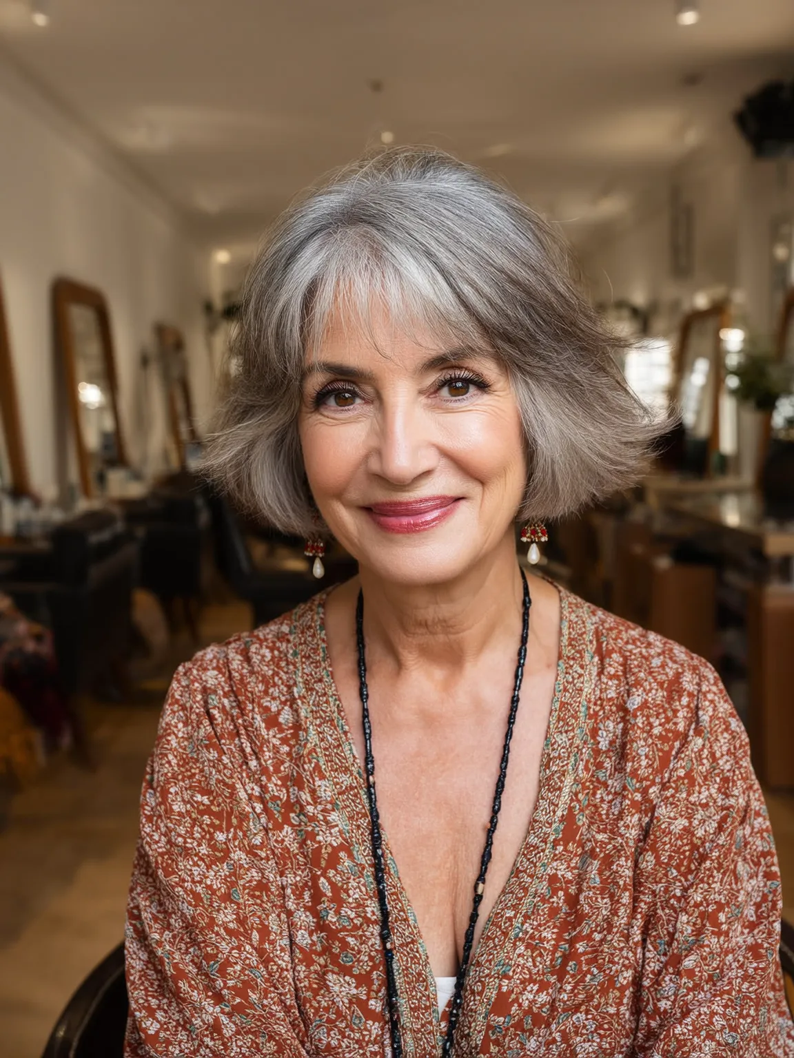 Straight Silver Grey Textured Bob with Wispy Bangs